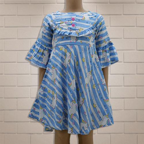 LITTLE ANGELS FROCK SKY PRINTED- 2-3 YEAR